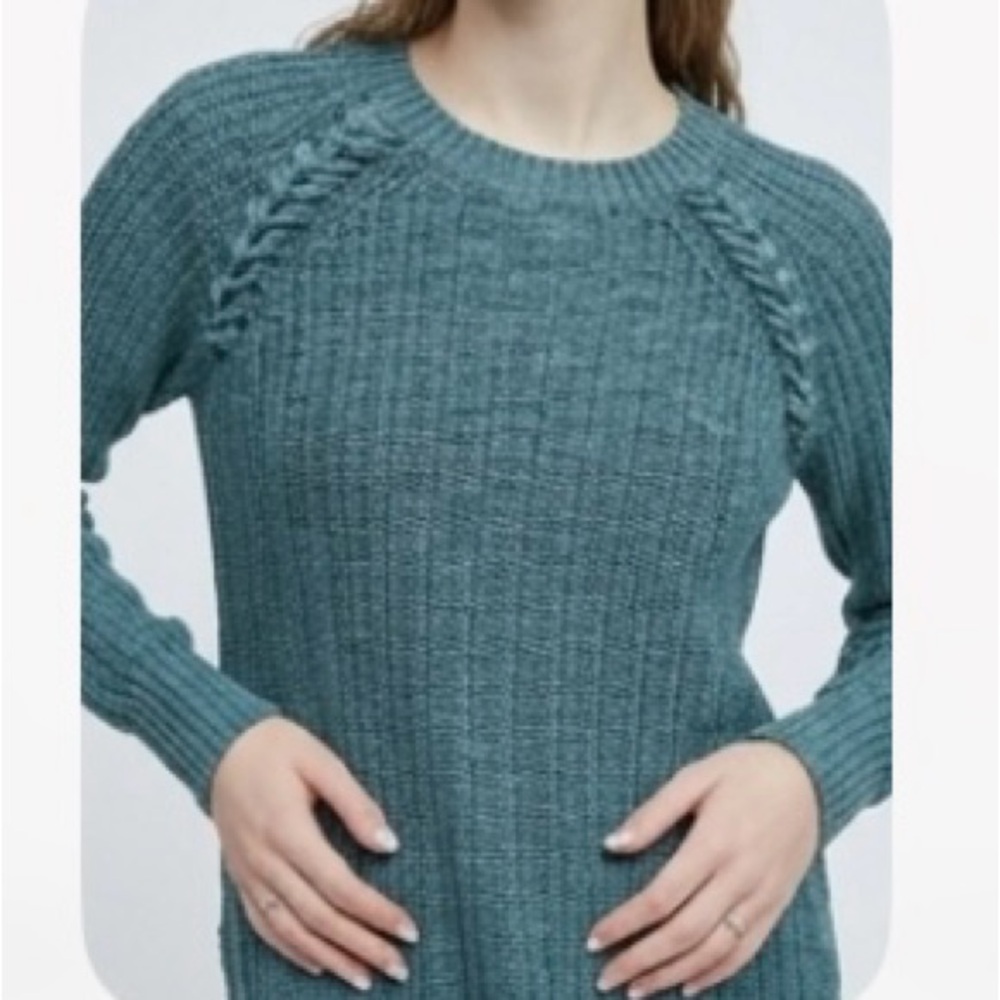 Pink Republic Teal Cable-Stitch Crewneck Sweater XS